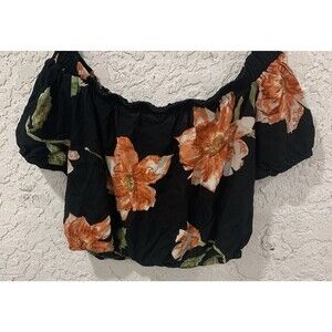 Feathers Floral Crop Top Black Off Shoulder  Womens 1X